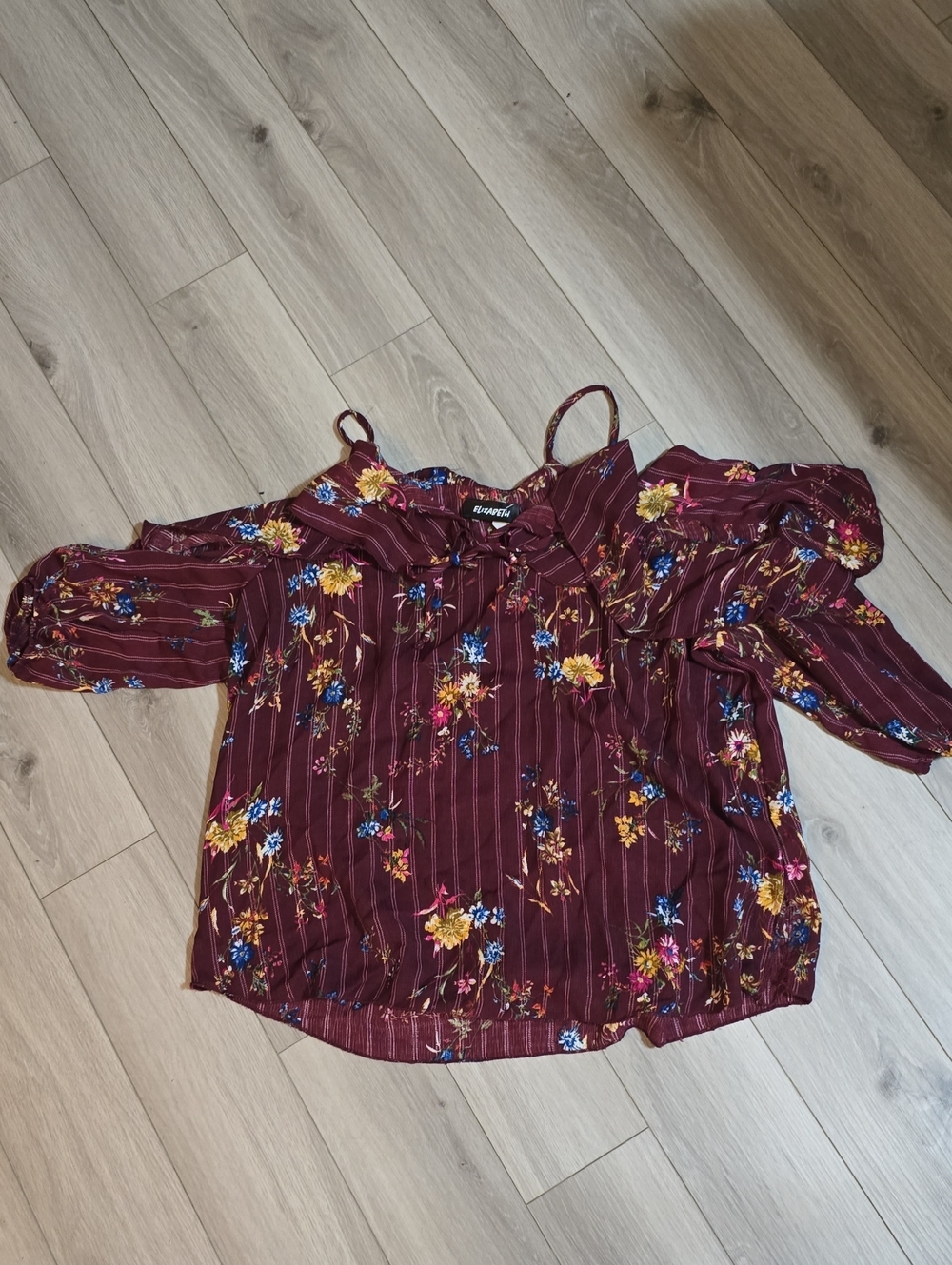 Elizabeth and James Burgundy Floral Off-Shoulder Tunic with Straps